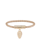 Serpenti Forever bracelet in champagne braided calf leather. Captivating light gold-plated brass snakehead charm embellished with red enamel eyes, attached to the front clasp. SERP-HERBRAID-WCL-C image 1