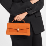 Serpenti Forever Elongated top handle bag in Terracotta nubuck leather with Terracotta nappa leather lining. Captivating snakehead magnetic closure in light gold-plated brass embellished with Terracotta enamel and gold-plated brass scales, and black onyx eyes. 295620 image 1