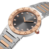 BVLGARI BVLGARI LADY watch with stainless steel case, 18 kt rose gold bezel engraved with double logo, grey lacquered dial, diamond indexes, and stainless steel and 18 kt rose gold bracelet. 103067 image 3