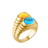 Doppio Baccellato 18 kt yellow gold ring set with oval cabochon-cut blue topaz and citrine quartz AN860715 image 1