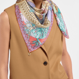 Bvlgari Curiosity scarf in fine gold silk with a BVLGARI BVLGARI metal pendant. Made of 100% silk. BULGARICURIOSITYSQ image 1