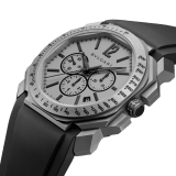 Octo L'Originale watch with mechanical manufacture movement, integrated high-frequency chronograph (5Hz), column wheel mechanism, silicon escapement, automatic winding and date, titanium case and dial, and black rubber bracelet 102859 image 2