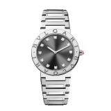BVLGARI BVLGARI LADY watch in stainless steel case and bracelet, stainless steel bezel engraved with double logo, anthracite satiné soleil lacquered dial and diamond indexes 102923 image 1