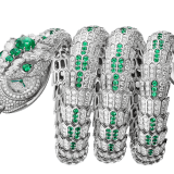 Serpenti Misteriosi Dragone High Jewellery watch with mechanical manufacture micro-movement with manual winding, 18 kt white gold case and bracelet set with diamonds and emeralds, and pavé-set diamond dial 103785 image 1