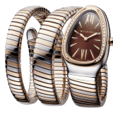Serpenti Tubogas double spiral watch with stainless steel case, 18 kt rose gold bezel set with brilliant-cut diamonds, brown dial with guilloché soleil treatment, stainless steel and 18 kt rose gold bracelet 103070 image 2