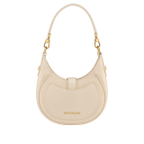 Serpenti Ellipse small crossbody bag in Urban grain and smooth flamingo quartz pink calf leather with flamingo quartz pink gros grain lining. Captivating snakehead closure in gold-plated brass embellished with black onyx scales and red enamel eyes. Online exclusive colour. 1204-UCLa image 5