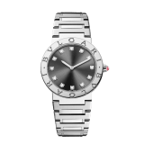 BVLGARI BVLGARI LADY watch in stainless steel case and bracelet, stainless steel bezel engraved with double logo, anthracite satiné soleil lacquered dial and diamond indexes 103689 image 1