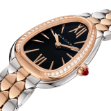 Serpenti Seduttori watch with stainless steel case, 18 kt rose gold bezel set with 38 round brilliant-cut diamonds, black lacquered dial, stainless steel and 18 kt rose gold bracelet with folding buckle. Water-resistant up to 30 metres 103951 image 2