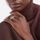 Bvlgari Cabochon 18 kt yellow gold ring set with a cabochon-cut blue topaz and demi-pavé diamonds AN860455 image 1