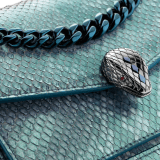 "Serpenti Forever" small maxi chain crossbody bag in Aquamarine light blue "Afterglow" python skin with a pearled effect, and an Aquamarine light blue nappa leather internal lining. New Serpenti head closure in dark ruthenium-plated brass, finished with small grey mother-of-pearl scales in the middle, and red enamel eyes. MCN-AP-A image 6
