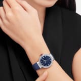LVCEA watch with stainless steel case set with brilliant-cut diamonds, blue aventurine marquetry dial, 11 diamond indexes and blue alligator bracelet. Water-resistant up to 50 meters. 103620 image 2