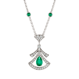 DIVAS' DREAM 18 kt white gold openwork necklace set with a pear-shaped emerald, round brilliant-cut emeralds, a round brilliant-cut diamond and pavé diamonds. 356955 image 1