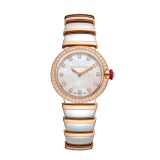 LVCEA watch with stainless steel case, 18 kt rose gold bezel set with brilliant-cut diamonds, white mother-of-pearl dial, diamond indexes and bracelet in stainless teel and 18 kt rose gold 102475 image 1