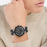 Bvlgari Titanio Chronograph watch with mechanical manufacture movement, automatic winding, chronograph, 41 mm sandblasted titanium case, black rubber bezel and bracelet, and black dial. Water-resistant up to 100 metres 104299 image 2