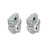 Serpenti 18 kt white gold earrings set with pavé diamonds and two emerald eyes. 354702 image 2