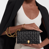 Serpenti Sugarloaf shoulder bag in black calf leather with a distinctive Calla Matelassé motif and black nappa leather lining. Captivating snakehead magnetic closure in gold-plated brass embellished with red enamel eyes. SCB-001-1295S-CALF image 1