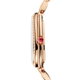 SERPENTI SEDUTTORI Lady Watch. 33 mm rose gold 18kt case and bracelet. 18 kt rose gold bezel and crown set with 1 cab cut pink rubellite. Malachite dial and bracelet with folding clasp. Quartz movement, hours and minutes functions. Water-resistant up to 30 metres. 103273 image 3