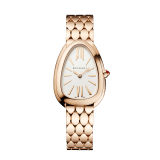 SERPENTI SEDUTTORI Lady Watch. 33 mm rose gold 18kt case and bracelet. 18 kt rose gold bezel and crown set with 1 cab cut pink rubellite, white silver opaline dial. Bracelet with folding clasp. Quartz movement, hours and minutes functions. Water-resistant up to 30 metres. 103145 image 1