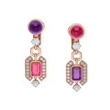 Allegra 18 kt rose gold pendant earrings set with pink tourmalines, amethysts and pavé diamonds 360651 image 1