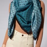 Lettere Maxi Double scarf in fine blue and green silk with BULGARI BULGARI metal pendant. LETTMAXIDOUBLE image 4