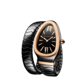 Serpenti Spiga single spiral watch with black ceramic case, 18 kt rose gold bezel, black lacquered dial and black ceramic bracelet set with 18 kt rose gold elements. 102735 image 2