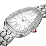 SERPENTI SEDUTTORI Lady Watch 33 mm stainless steel case and bezel set with diamonds. stainless steel crown set with a cabochon-cut pink rubellite, white silver opaline dial, stainless steel bracelet and folding buckle. Quartz movement, hours and minutes functions. Water-resistant up to 30 metres. 103361 image 2