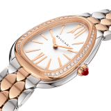 SERPENTI SEDUTTORI Lady Watch. 33 mm stainless steel case and bracelet. 18 kt rose gold bezel set with diamonds and crown set with 1 cab cut pink rubellite. White silver opaline dial. Bracelet 18kt rose gold and steel with folding clasp. Quartz movement, hours and minutes functions. Water-resistant up to 30 metres. 103274 image 2