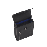 BULGARI Man vertical pochette in black metal-free calf leather with Olympian sapphire blue regenerated nylon (ECONYL®) lining. Dark ruthenium-plated brass hardware, hot-stamped BULGARI logo and magnetic fastening. BMA-VERTICALCASE image 2
