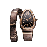 Serpenti Spiga single-spiral watch with treated ceramic case, 18 kt rose gold bezel set with diamonds, brown dial and treated ceramic bracelet with 18 kt rose gold elements 103060 image 1