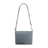 BULGARI Man small messenger bag in ivy onyx grey smooth and grainy metal-free calf leather with Olympian sapphire blue regenerated nylon (ECONYL®) lining. Dark ruthenium-plated brass hardware, hot stamped BULGARI logomania motif and magnetic flap closure. BMA-1213-CLb image 5