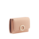 BULGARI BULGARI Japan Exclusive compact wallet in soft drummed taupe quartz light brown calf leather with crystal rose nappa leather interior. Iconic light gold-plated brass clip and press button closure. 579-MINICOMPACTc image 1