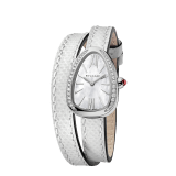 Serpenti watch with stainless steel case set with diamonds, white mother-of-pearl dial and interchangeable double spiral bracelet in white karung leather. 102781 image 2