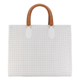 Casablanca x Bulgari large tote bag in white Tennis Groundstroke calf leather, perforated on the main body and smooth on the sides, with tennis green nappa leather lining. Iconic tennis green Bulgari decorative logo, stamped on a smooth white calf leather frame, and gold-plated brass hardware. 292331 image 3