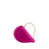 Serpenti Cuoricino mini top handle bag in magenta satin with magenta nappa leather lining. Captivating snake body-shaped top handle in light gold-plated brass embellished with engraved scales; press-button closure. SRN-001-1366XS image 5