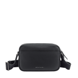 BULGARI Man small camera bag in black smooth and grainy metal-free calf leather with Olympian sapphire blue regenerated nylon (ECONYL®) lining. Dark ruthenium-plated brass hardware, hot stamped BULGARI logo and zipped closure. BMA-1206-CL image 3