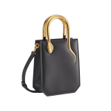 Serpentine mini tote bag in ivory opal Metropolitan calf leather with black nappa leather lining. Captivating snake body-shaped handles in gold-plated brass embellished with engraved scales and red enamel eyes. SRN-1223-CL image 2
