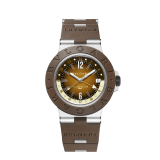 Bvlgari Aluminium GMT x Fender® watch with mechanical movement, automatic winding, GMT 24h function, 40 mm aluminium case, brown rubber bezel and bracelet, and brown and cream gradient dial. Limited Edition of 1.200 pieces 104117 image 1