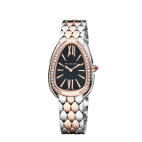 Serpenti Seduttori watch with stainless steel case, 18 kt rose gold bezel set with 38 round brilliant-cut diamonds, black lacquered dial, stainless steel and 18 kt rose gold bracelet with folding buckle. Water-resistant up to 30 metres 103450 image 4