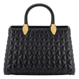 Serpentine Day Duo top handle bag in black calf leather with Calla matelassé motif and black nappa leather lining. Captivating double-head snake body-shaped handles in gold-plated brass embellished with matching calf leather inserts. SRN-001-1315M image 2