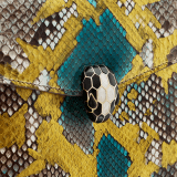 "Serpenti Forever" crossbody bag in agate-white "Camo" python skin with Mimetic Jade green nappa leather inner lining. Alluring snakehead closure in light gold-plated brass enriched with black and pearly, agate-white enamel and black onyx eyes. 422-Pa image 5