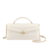 Serpenti Forever Elongated top handle bag in black calf leather with black nappa leather lining. Captivating snakehead magnetic closure in light gold-plated brass embellished with black enamel and light gold-plated brass scales, and black onyx eyes. SEA-001-1390S image 4
