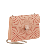 Serpenti Forever crossbody bag in ivory opal laser-cut calf leather with caramel topaz beige nappa leather lining. Captivating snakehead closure in light gold-plated brass embellished with matte and shiny ivory opal enamel scales and black onyx eyes. 422-LCL image 2