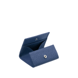 Coin holder in denim sapphire grain calf leather, with brass palladium plated hardware featuring the Bvlgari-Bvlgari motif. BBM-WLT-COIN image 2