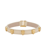 Serpenti Forever Armband aus Kalbsleder in Ivory Opal. Mehrere faszinierende Schlangenkopf-Elemente aus vergoldetem Messing mit Augen aus roter Emaille; Verschluss mit Haken und Öse. SER-MULTIHEADS-MCL-IO image 1