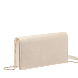 Bvlgari Logo chain wallet in Ivory Opal white calf leather with hot stamped Infinitum Bvlgari logo pattern and plain Pink Spinel nappa leather lining. Light gold-plated brass hardware BVL-CHAINWALLETb image 1