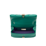 Serpenti Cabochon Maxi Chain mini crossbody bag in soft flash diamond calf leather with maxi graphic quilted motif and deep jade green nappa leather lining. Captivating snakehead magnetic closure in light gold-plated brass embellished with white mother-of-pearl scales and red enamel eyes. 1164-MSMb image 4