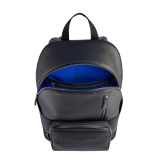 BULGARI Man large backpack in black smooth and grainy metal-free calf leather with Olympian sapphire blue regenerated nylon (ECONYL®) lining. Dark ruthenium-plated brass hardware, hot stamped BULGARI logo and zipped closure. BMA-1212-CL image 5