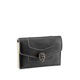 "Serpenti Forever" gusseted card holder in black calf leather. Tempting light gold-plated brass snakehead stud closure, finished with matte black enamel, and black enamel eyes. SEA-CCACCORDEON image 2