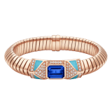 Bvlgari Tubogas 18 kt rose gold bracelet set with an emerald-cut tanzanite, turquoise inserts and pavé diamonds BR860609 image 2
