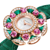 DIVAS' DREAM High Jewellery watch featuring a 18 kt rose gold case and petals set with round brilliant-cut diamonds, malachite inserts and pink tourmaline, mother-of-pearl dial and green alligator bracelet 103636 image 2